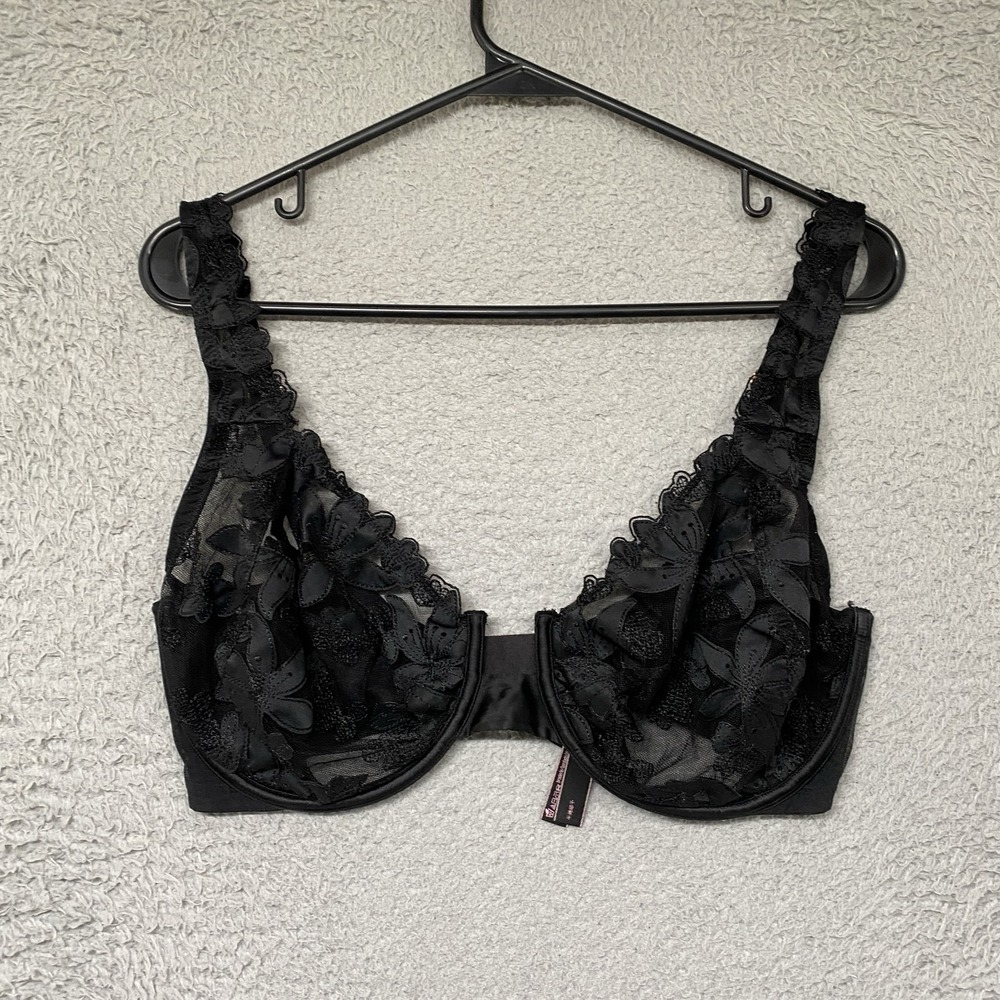 Victoria's Secret Very Sexy Balconette Bra Womens 34G Black Lace Sheer Unlined